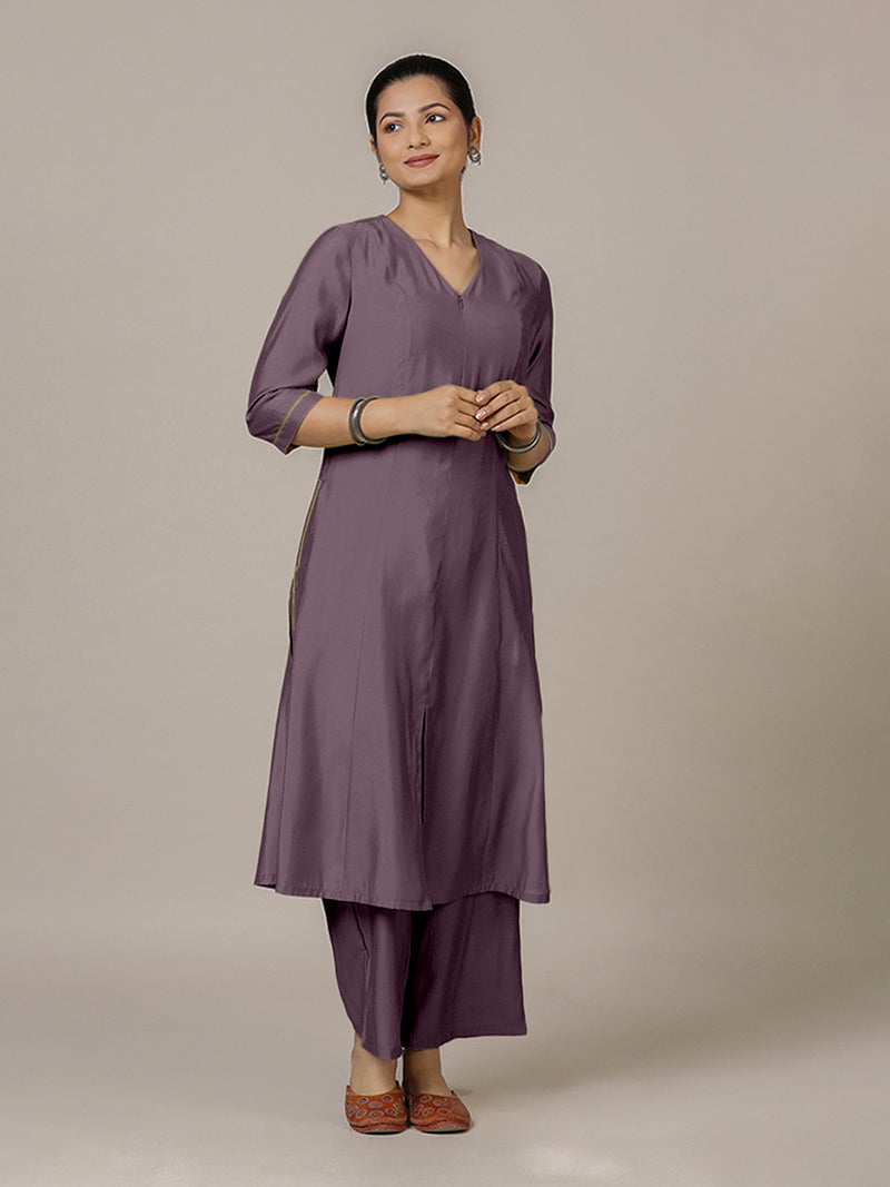 Mahek x Rozaana | A Line Kurta in Purple Mauve with Thread Work | Coords or Only Kurta-Binks