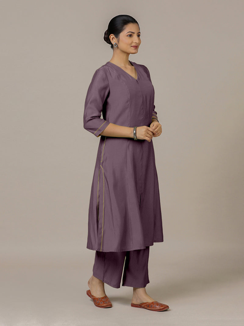 Mahek x Rozaana | A Line Kurta in Purple Mauve with Thread Work | Coords or Only Kurta-Binks