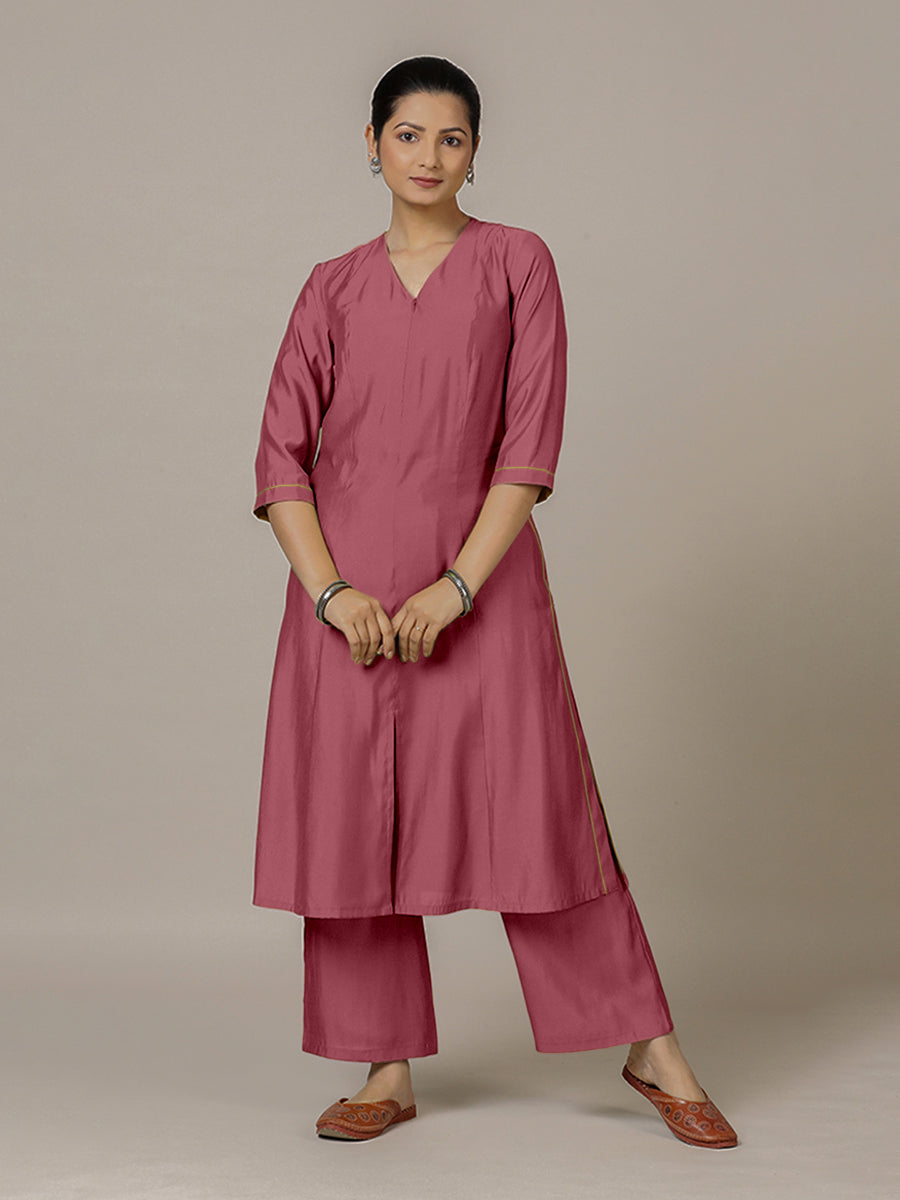 Mahek x Rozaana | A Line Kurta in Rose Pink with Thread Work | Coords or Only Kurta