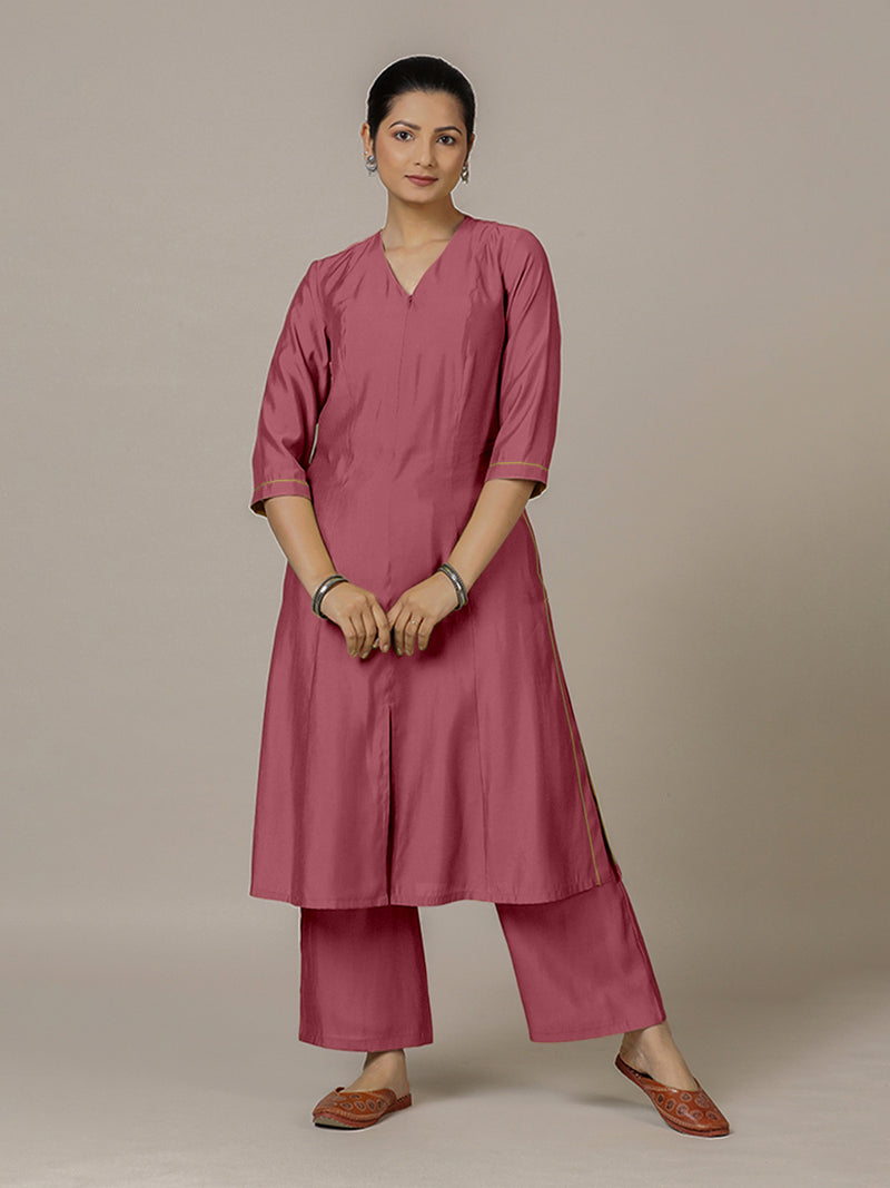 Mahek x Rozaana | A Line Kurta in Rose Pink with Thread Work | Coords or Only Kurta-Binks