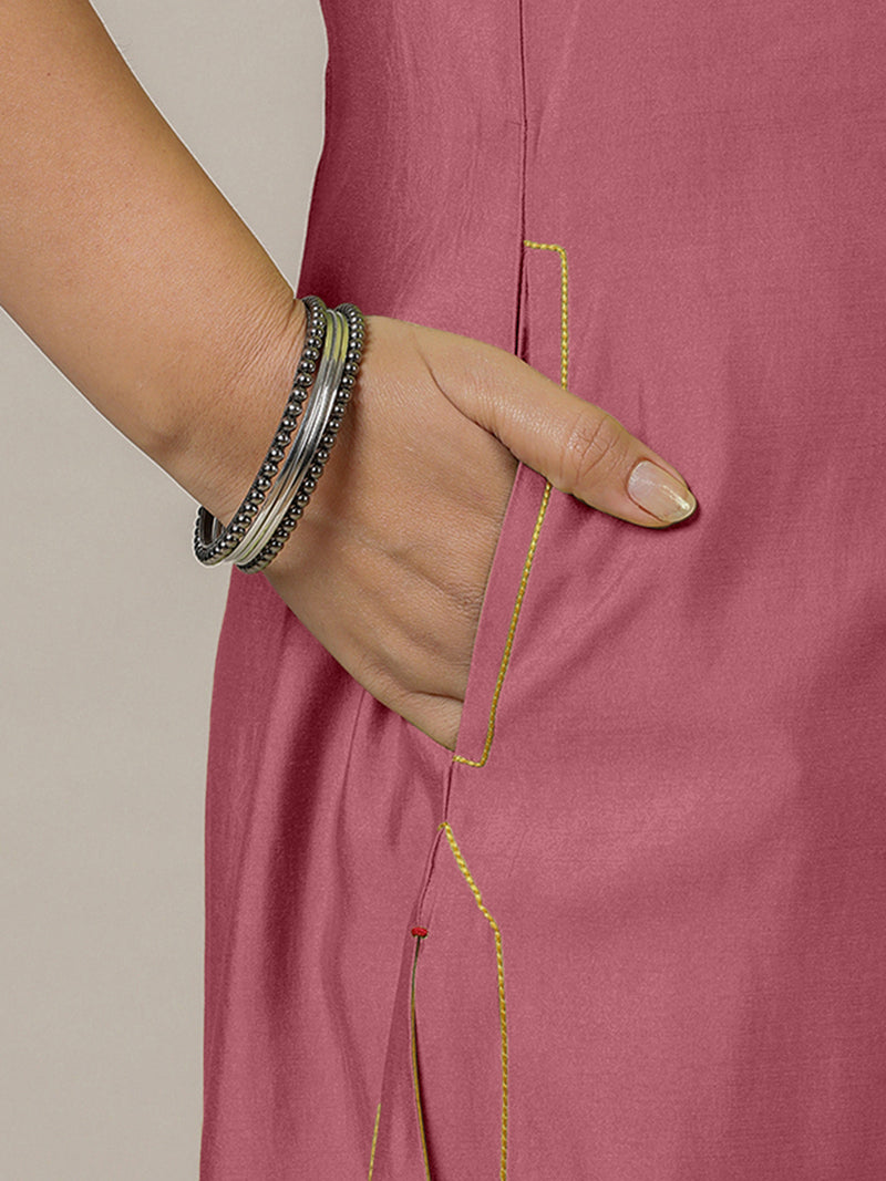 Mahek x Rozaana | A Line Kurta in Rose Pink with Thread Work | Coords or Only Kurta-Binks