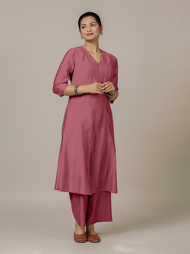 Mahek x Rozaana | A Line Kurta in Rose Pink with Thread Work | Coords or Only Kurta-Binks