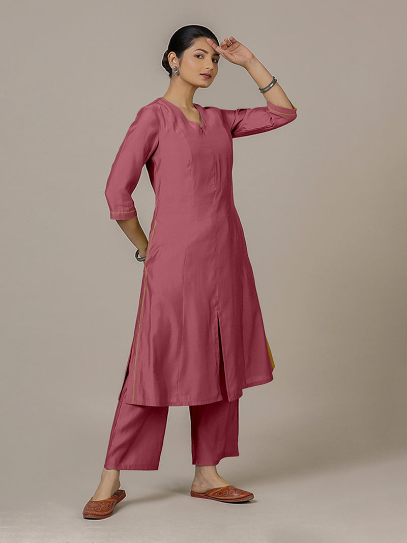 Mahek x Rozaana | A Line Kurta in Rose Pink with Thread Work | Coords or Only Kurta-Binks