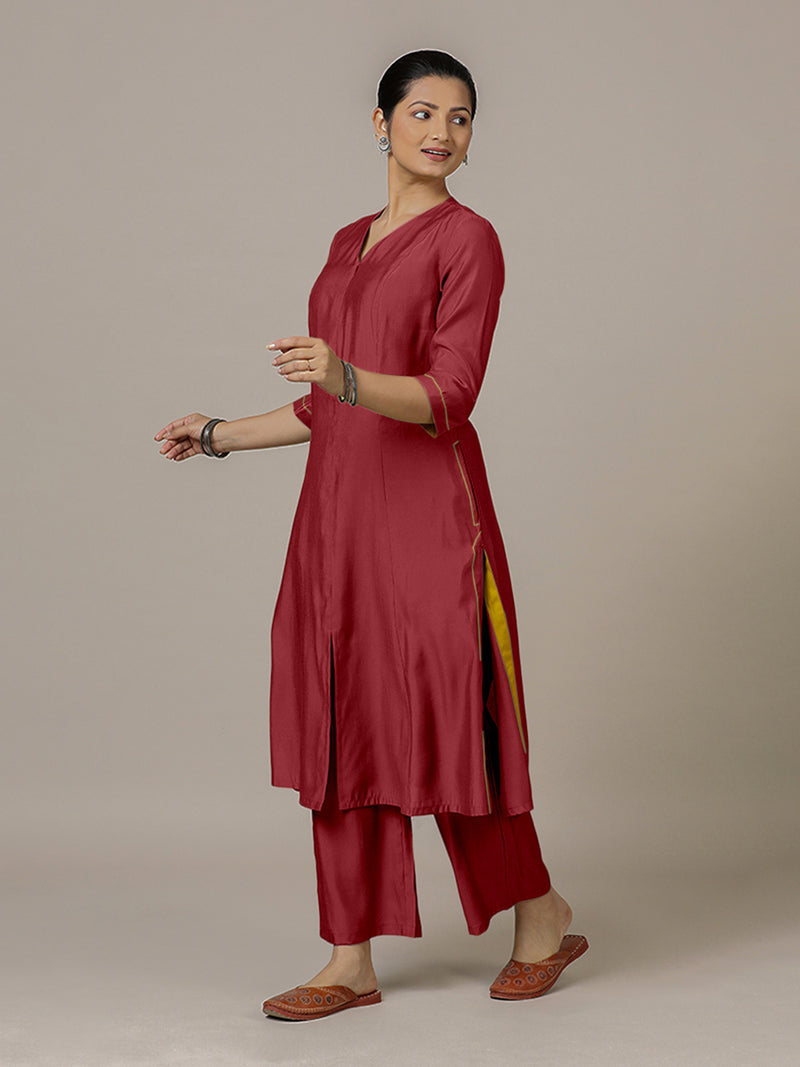 Mahek x Rozaana | A Line Kurta in Scarlet Red with Thread Work | Coords or Only Kurta-Binks