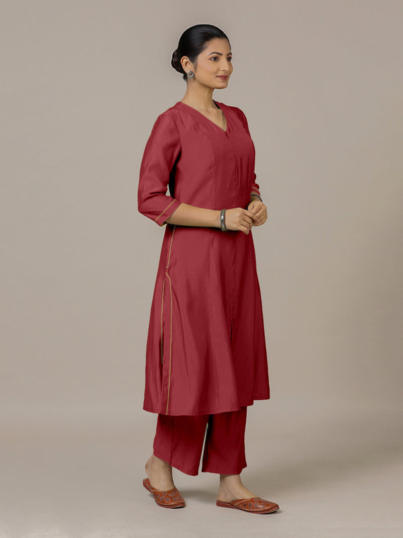 Mahek x Rozaana | A Line Kurta in Scarlet Red with Thread Work | Coords or Only Kurta-Binks