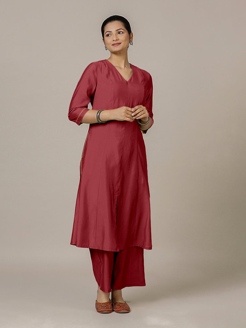 Mahek x Rozaana | A Line Kurta in Scarlet Red with Thread Work | Coords or Only Kurta-Binks