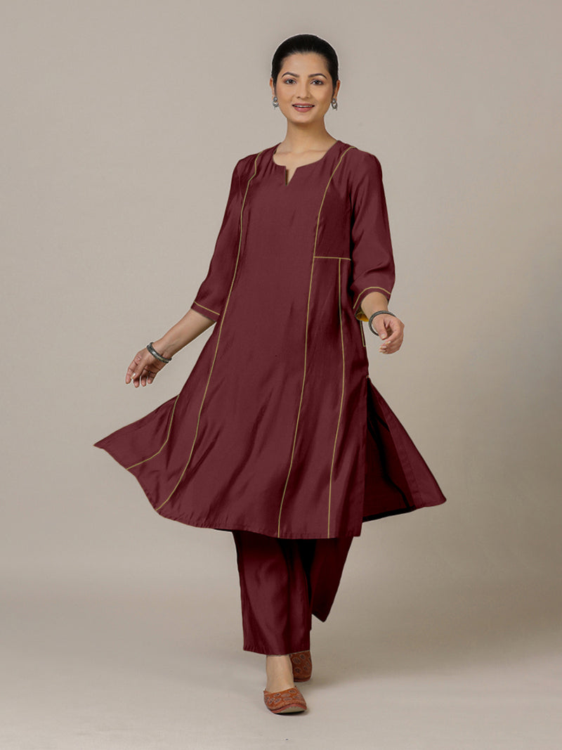 Mahi x Rozaana | A Line Kurta in Deep Maroon with Thread Work | Coords or Only Kurta-Binks
