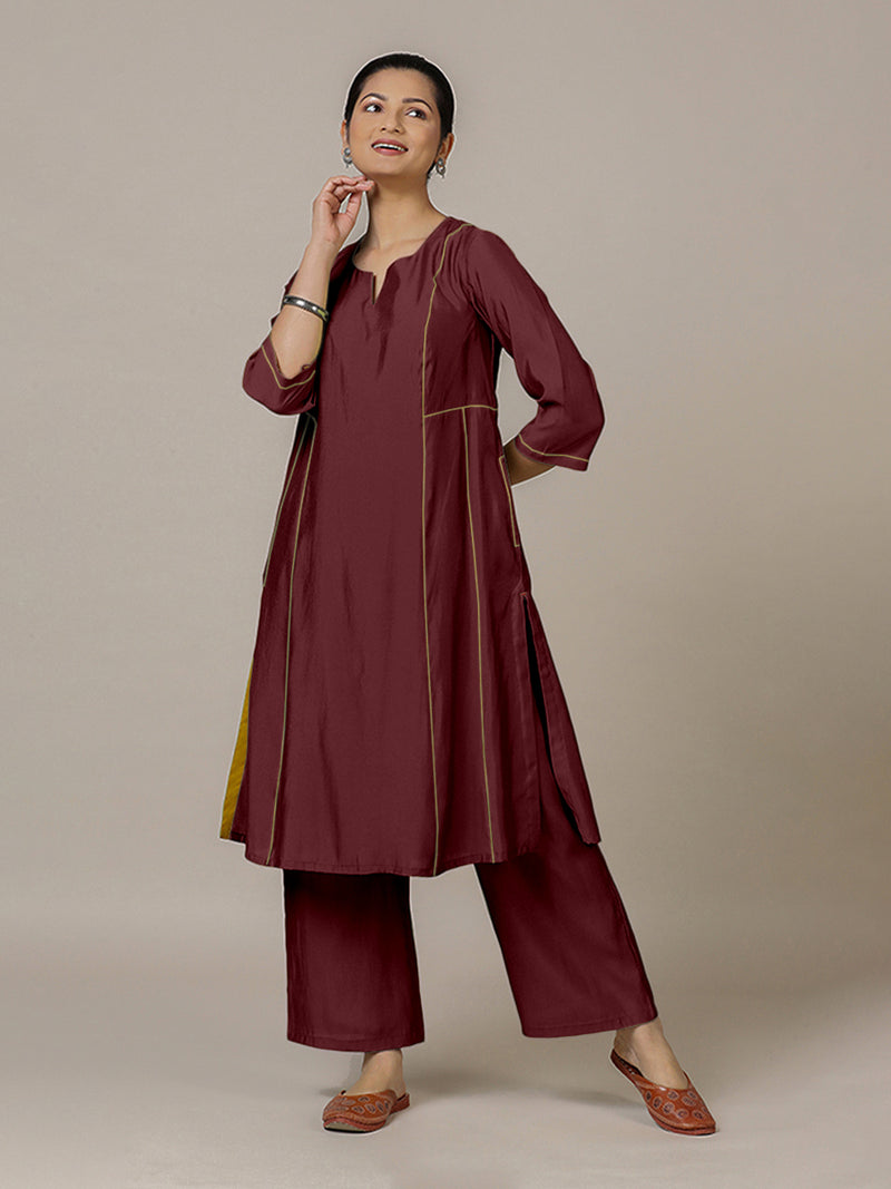 Mahi x Rozaana | A Line Kurta in Deep Maroon with Thread Work | Coords or Only Kurta-Binks