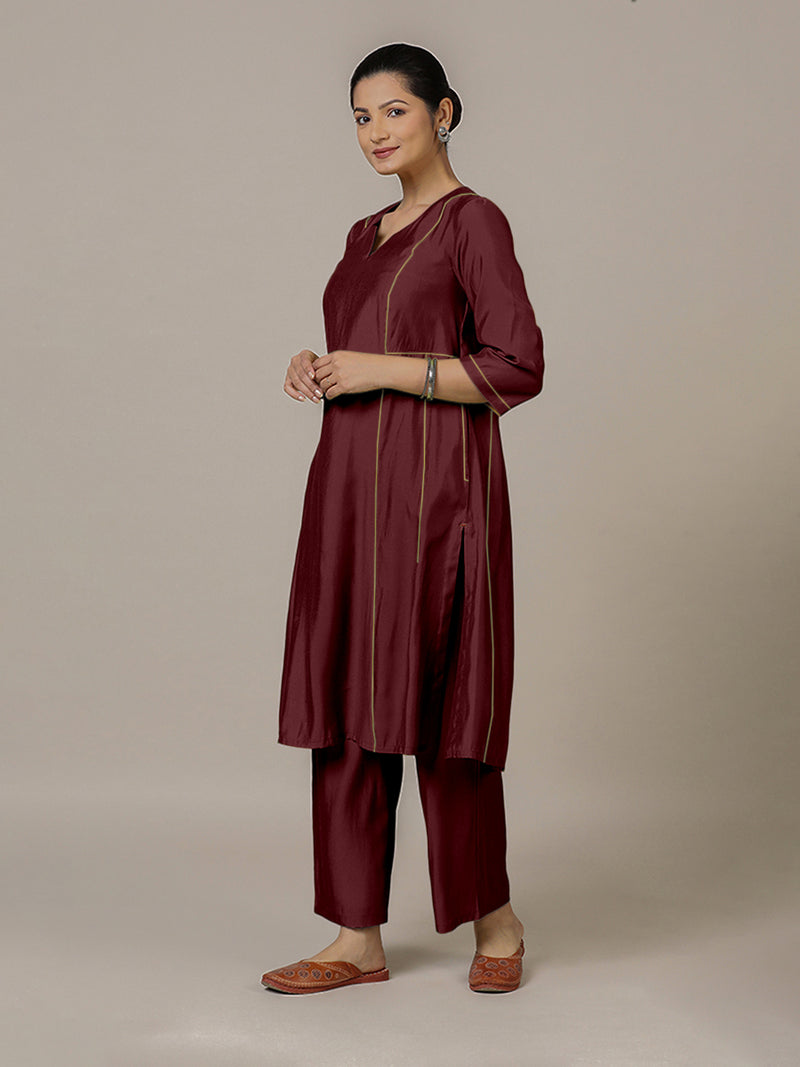 Mahi x Rozaana | A Line Kurta in Deep Maroon with Thread Work | Coords or Only Kurta-Binks