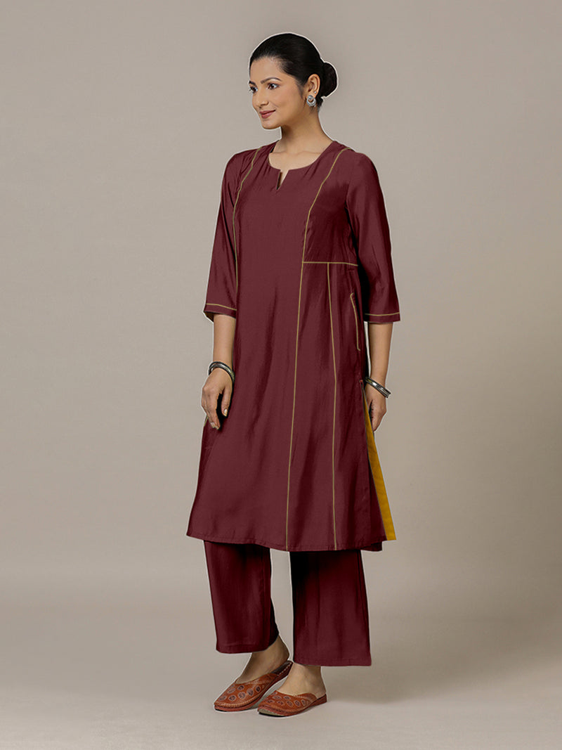 Mahi x Rozaana | A Line Kurta in Deep Maroon with Thread Work | Coords or Only Kurta-Binks