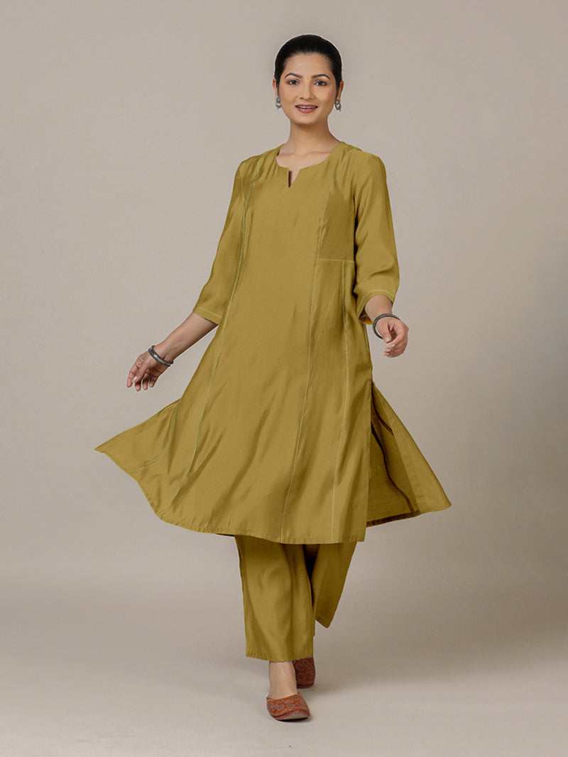 Mahi x Rozaana | A Line Kurta in Dijon Mustard with Thread Work | Coords or Only Kurta-Binks