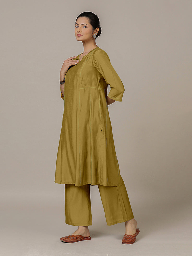 Mahi x Rozaana | A Line Kurta in Dijon Mustard with Thread Work | Coords or Only Kurta-Binks