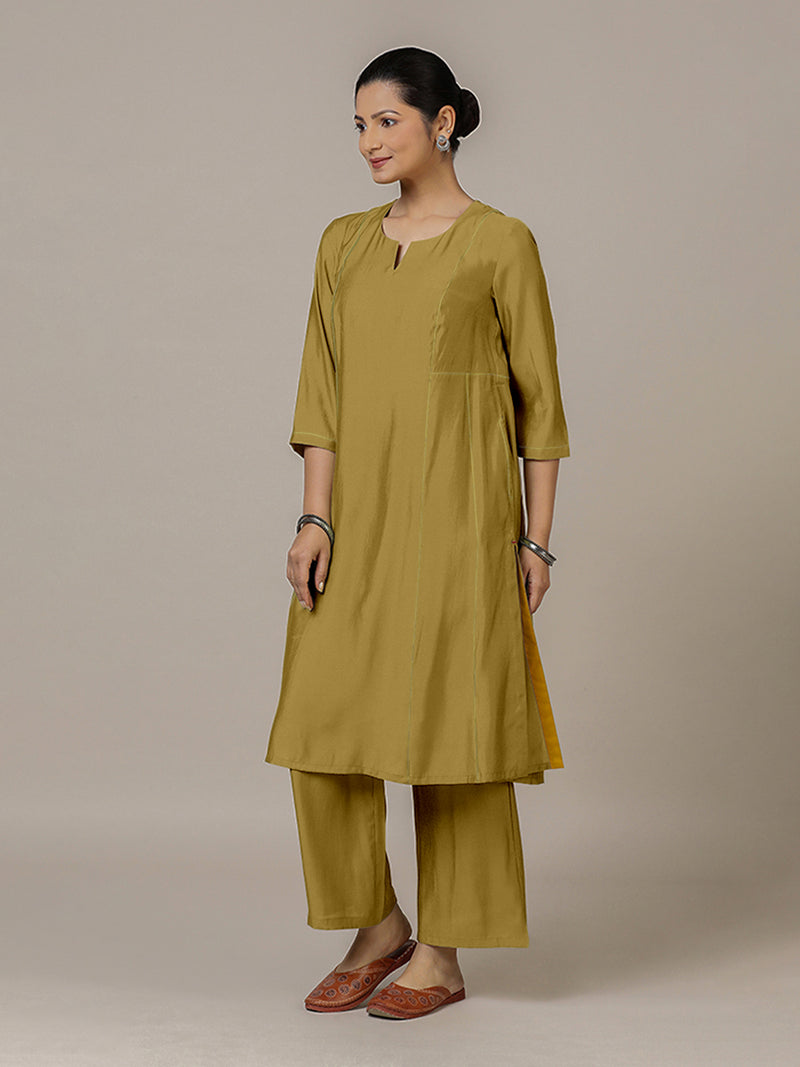 Mahi x Rozaana | A Line Kurta in Dijon Mustard with Thread Work | Coords or Only Kurta-Binks