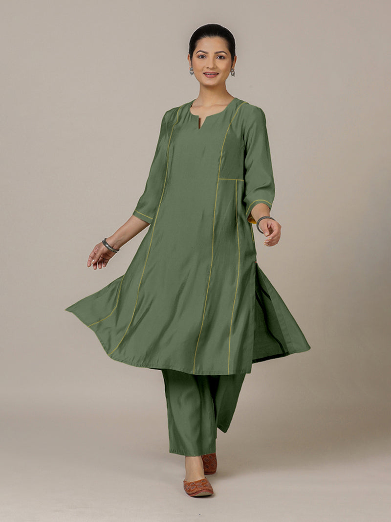 Mahi x Rozaana | A Line Kurta in Hunter Green with Thread Work | Coords or Only Kurta-Binks