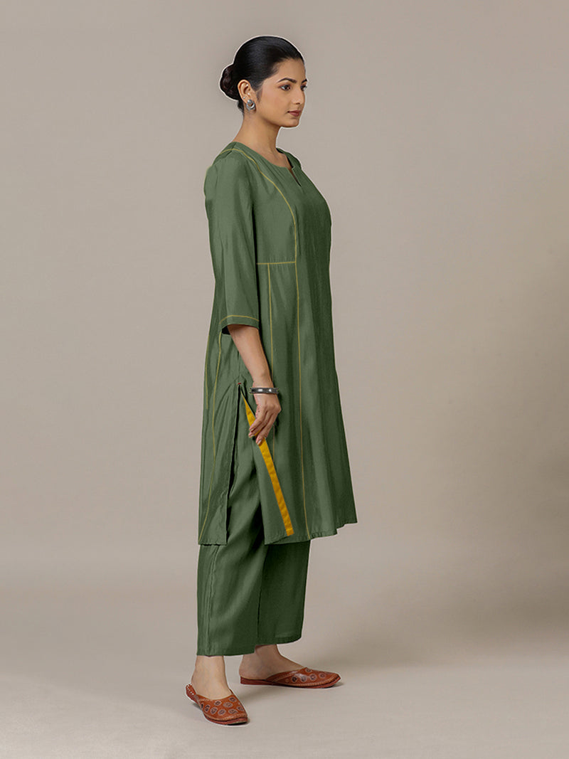Mahi x Rozaana | A Line Kurta in Hunter Green with Thread Work | Coords or Only Kurta-Binks