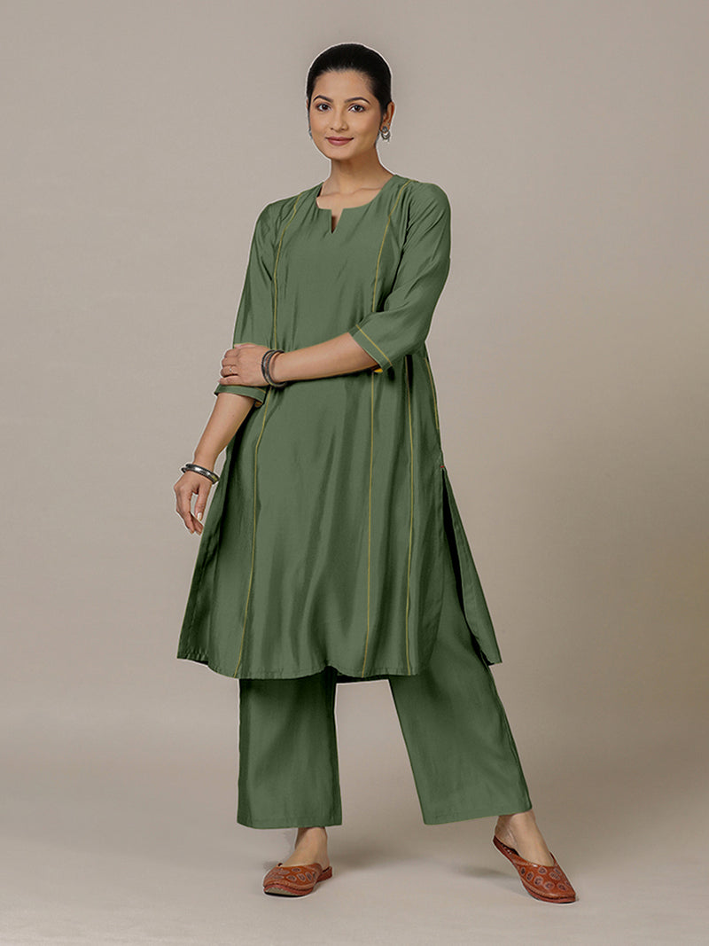 Mahi x Rozaana | A Line Kurta in Hunter Green with Thread Work | Coords or Only Kurta-Binks