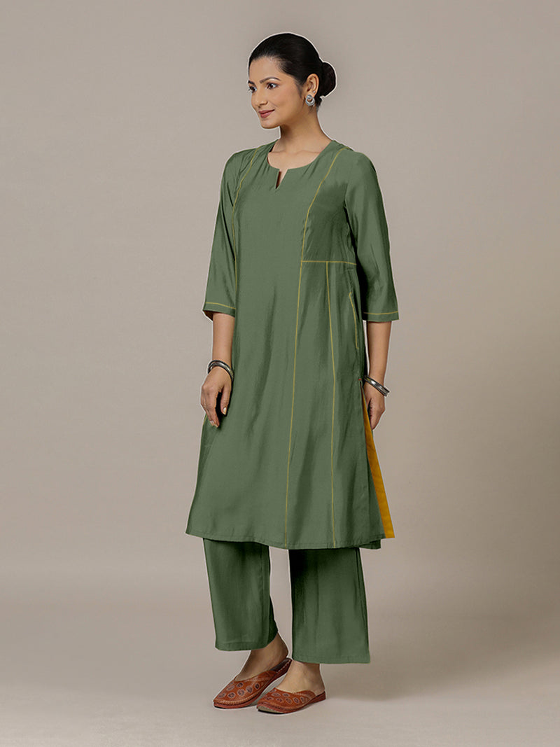 Mahi x Rozaana | A Line Kurta in Hunter Green with Thread Work | Coords or Only Kurta-Binks