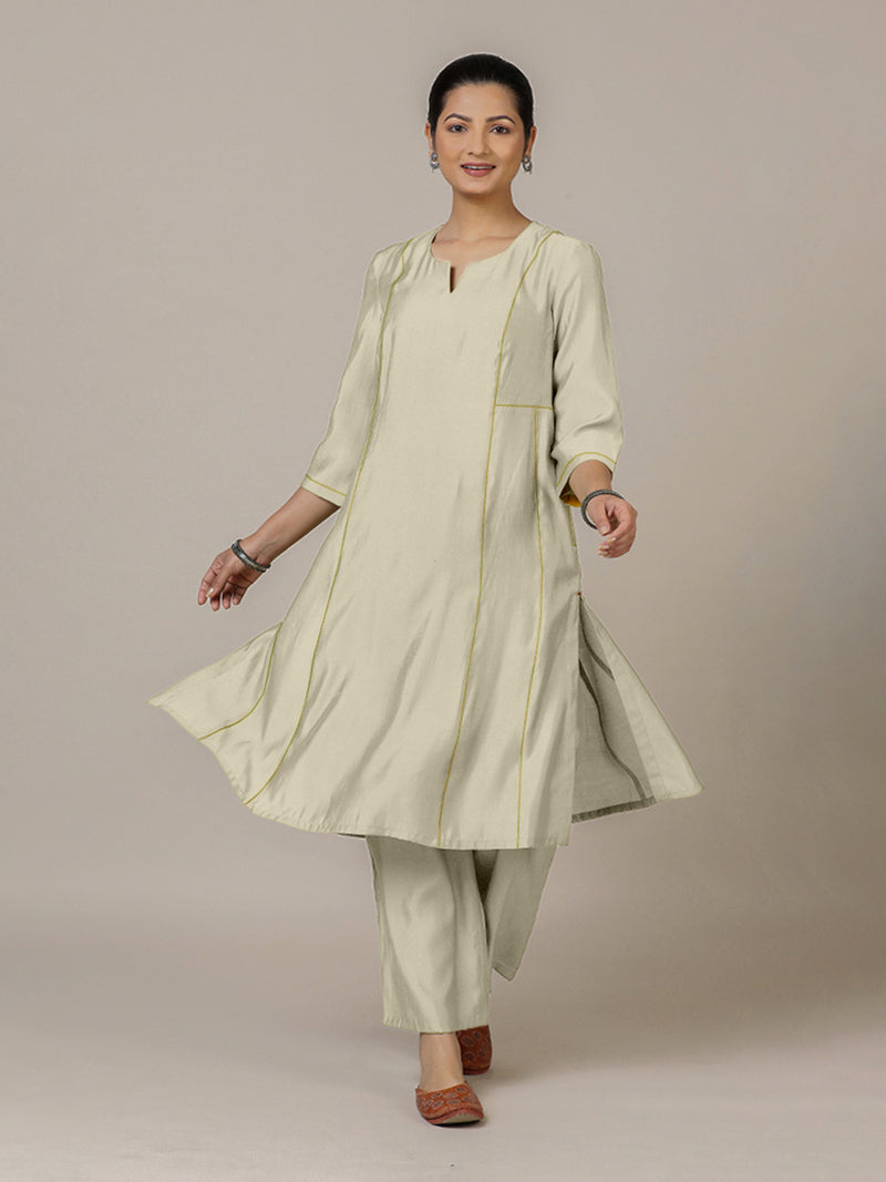 Mahi x Rozaana | A Line Kurta in Ivory with Thread Work | Coords or Only Kurta-Binks