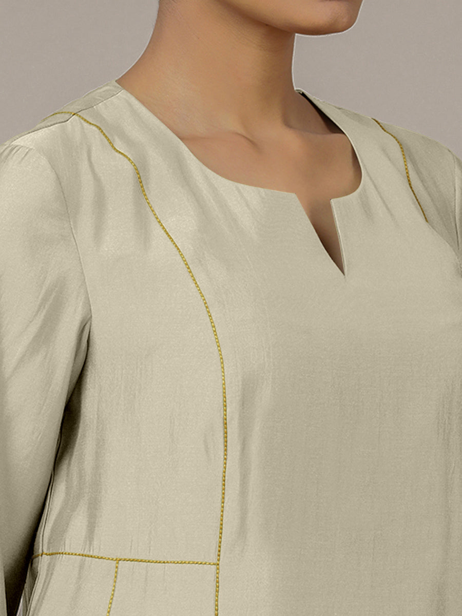 Mahi x Rozaana Kurta, in Cream Viscose, featuring three quarter sleeves and round neck with splitline, made for daily & work.