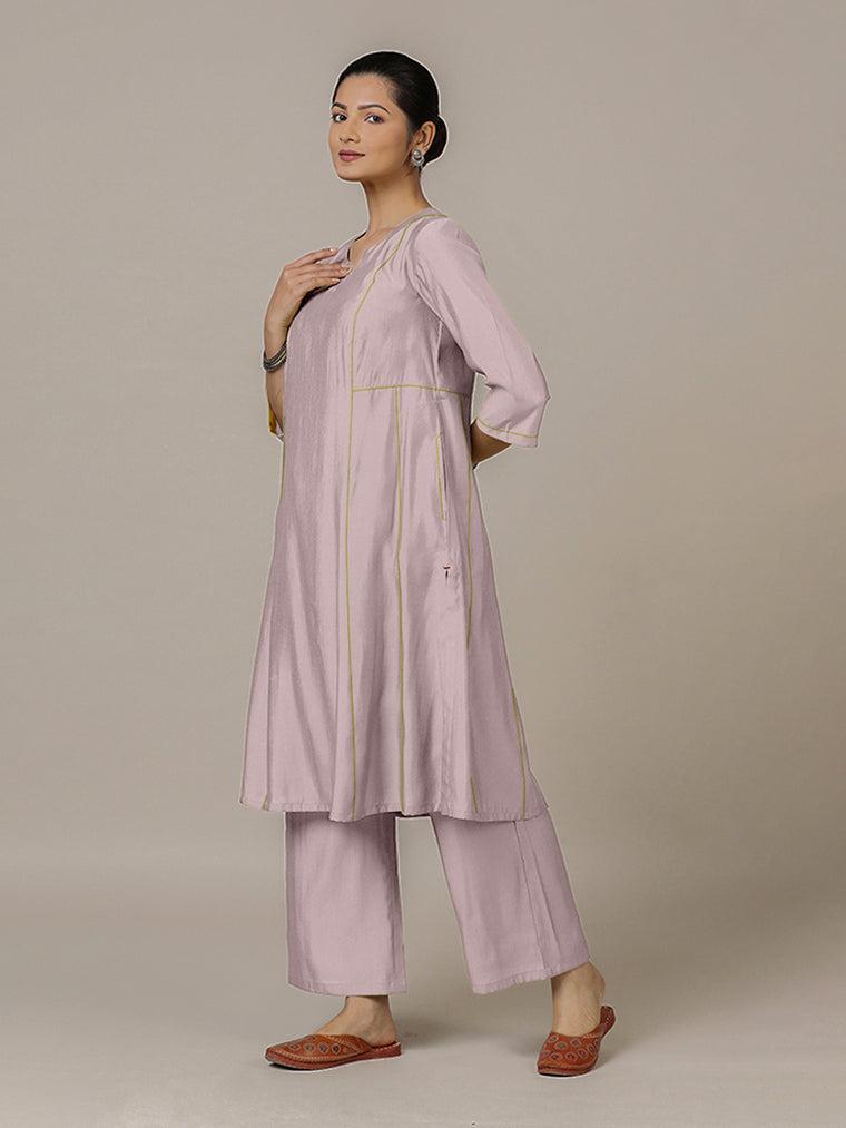Mahi x Rozaana Kurta, in Purple Viscose, featuring three quarter sleeves and round neck with splitline.