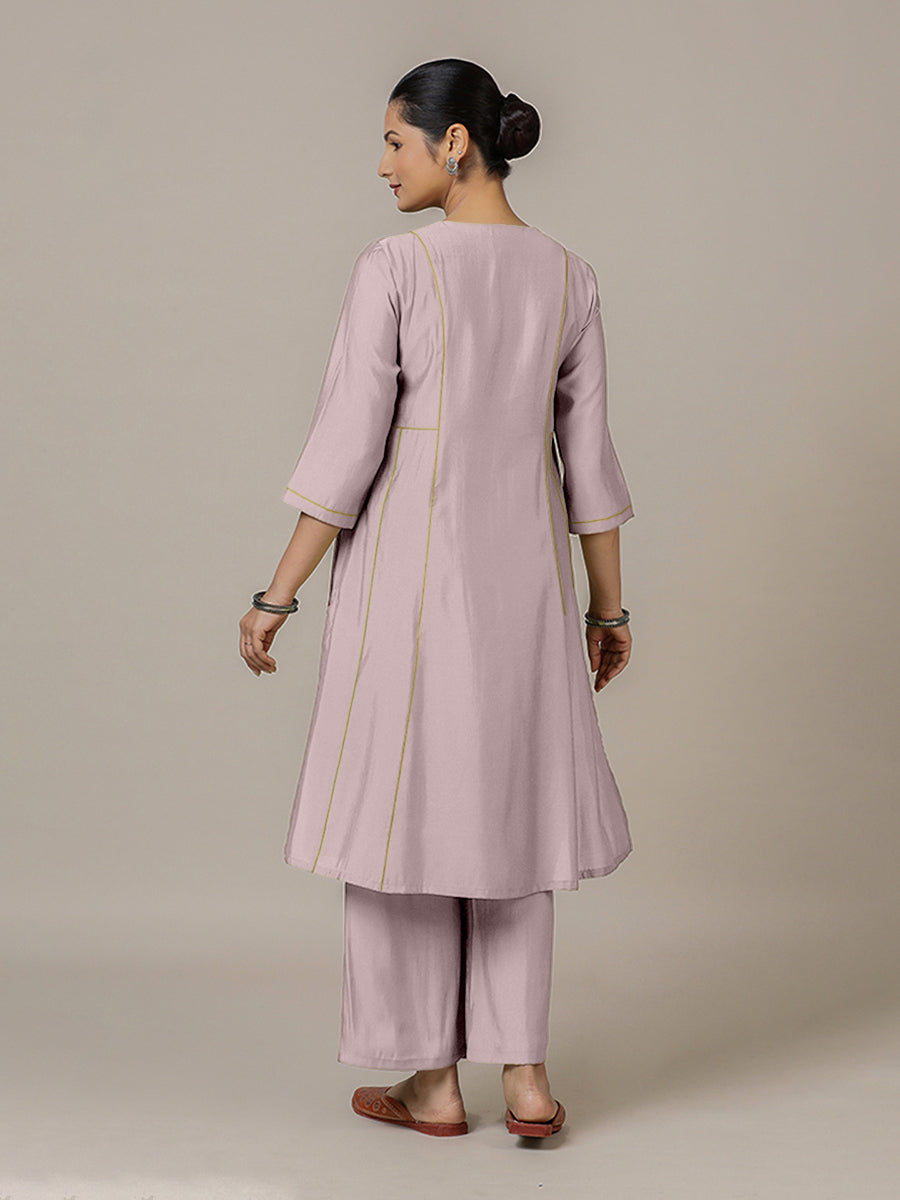 Mahi x Rozaana Kurta, in Purple Viscose, featuring three quarter sleeves and round neck with splitline (view 2).