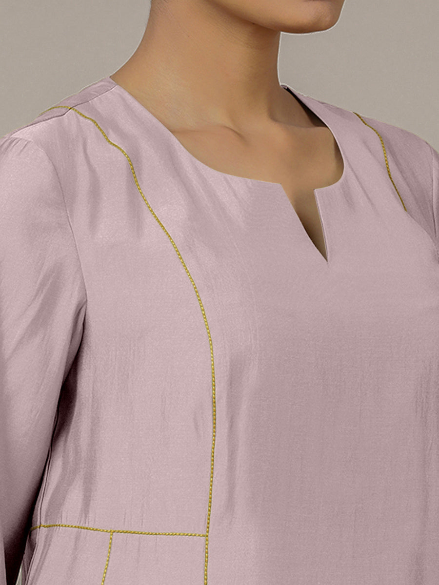 Mahi x Rozaana Kurta, in Purple Viscose, featuring three quarter sleeves and round neck with splitline (view 3).
