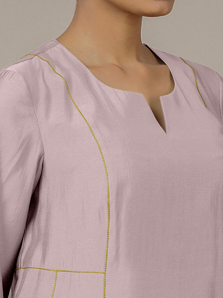 Mahi x Rozaana Kurta, in Purple Viscose, featuring three quarter sleeves and round neck with splitline (view 3).