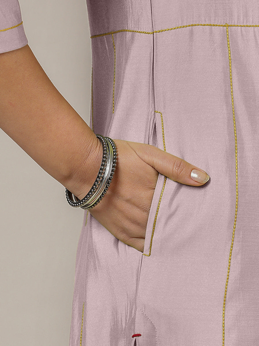 Mahi x Rozaana Kurta, in Purple Viscose, featuring three quarter sleeves and round neck with splitline (view 4).