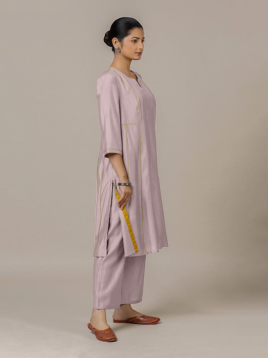 Mahi x Rozaana Kurta, in Purple Viscose, featuring three quarter sleeves and round neck with splitline (view 5).