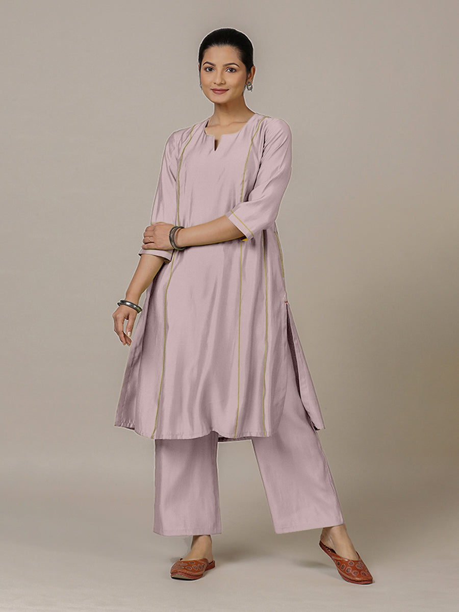 Mahi x Rozaana Kurta, in Purple Viscose, featuring three quarter sleeves and round neck with splitline (view 6).