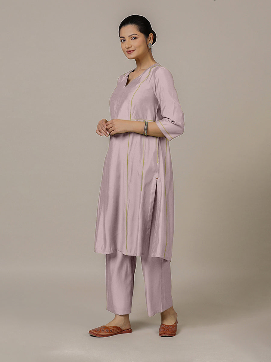 Mahi x Rozaana Kurta, in Purple Viscose, featuring three quarter sleeves and round neck with splitline (view 8).