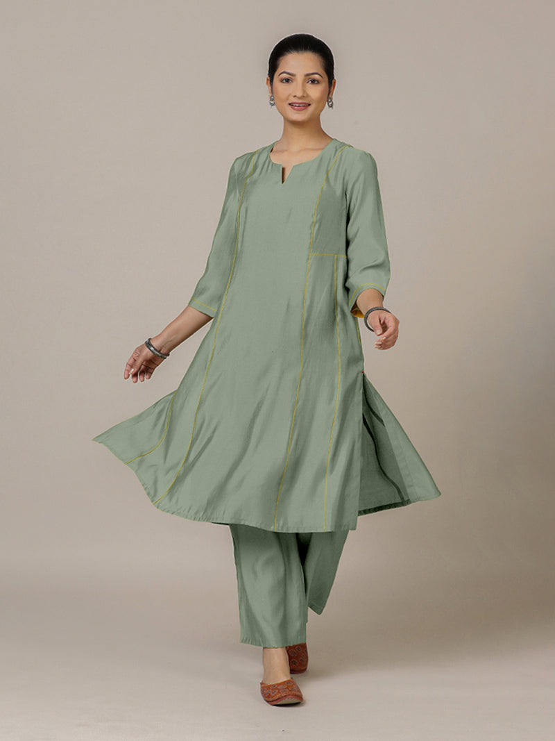 Mahi x Rozaana | A Line Kurta in Mint Green with Thread Work | Coords or Only Kurta-Binks