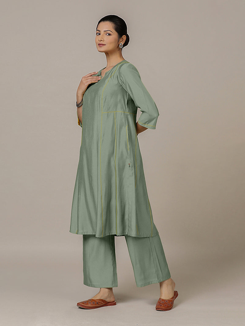 Mahi x Rozaana | A Line Kurta in Mint Green with Thread Work | Coords or Only Kurta-Binks
