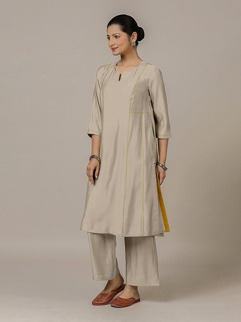 Mahi x Rozaana | A Line Kurta in Oyster Grey with Thread Work | Coords or Only Kurta-Binks