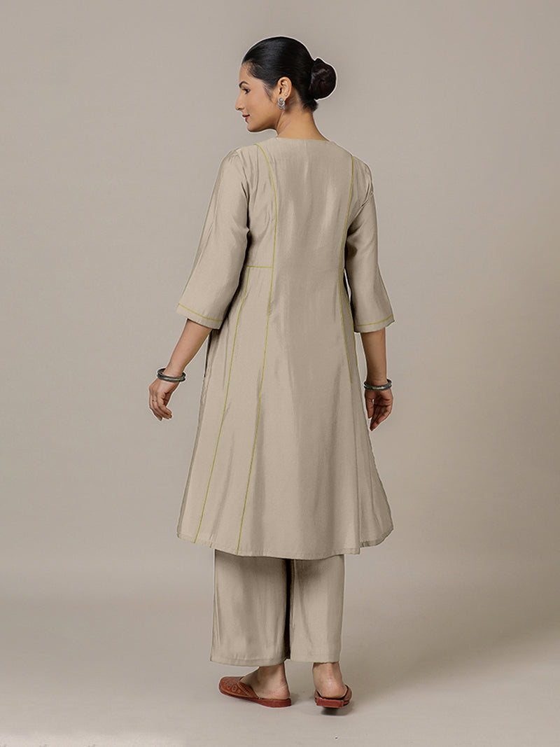 Mahi x Rozaana | A Line Kurta in Oyster Grey with Thread Work | Coords or Only Kurta-Binks
