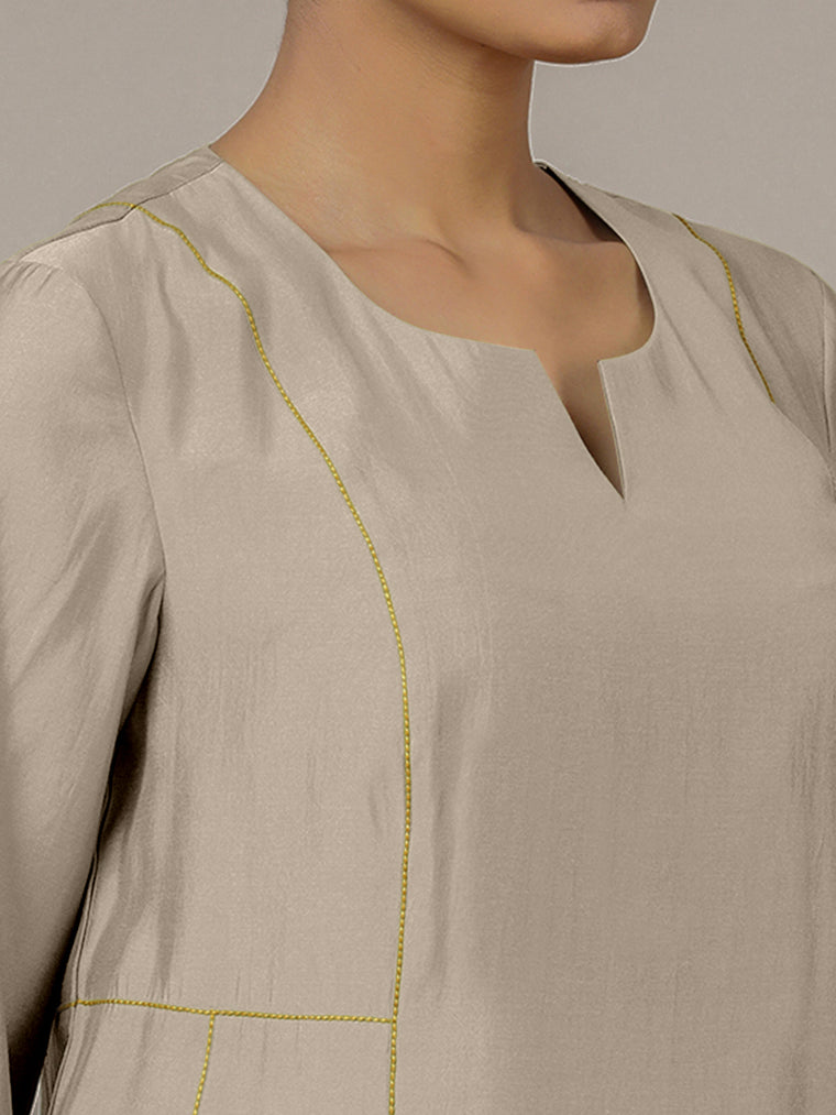 Mahi x Rozaana Kurta, in Grey Viscose, featuring three quarter sleeves and round neck with splitline, made for daily & work.