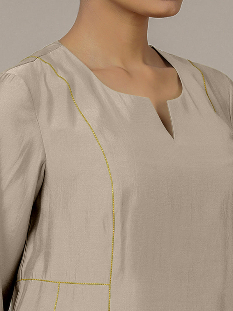Mahi x Rozaana | A Line Kurta in Oyster Grey with Thread Work | Coords or Only Kurta-Binks