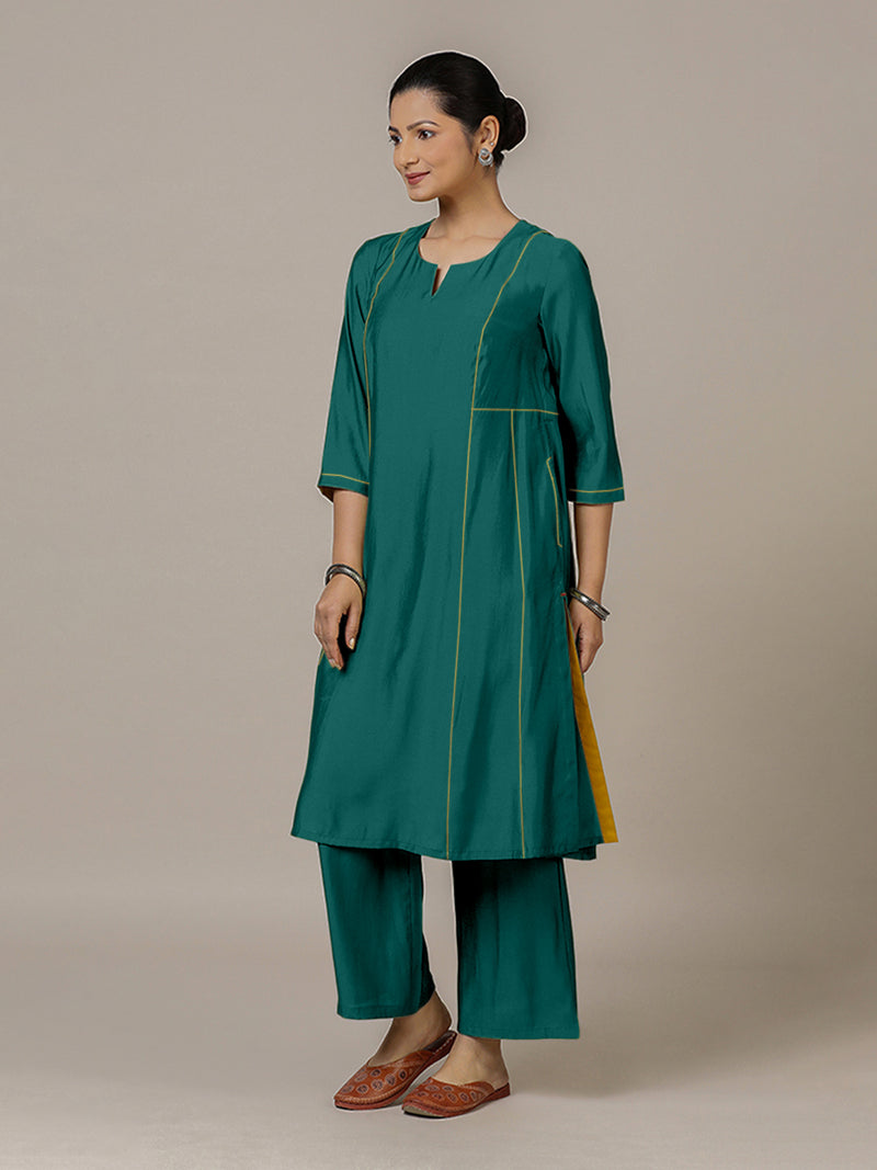 Mahi x Rozaana | A Line Kurta in Peacock Green with Thread Work | Coords or Only Kurta-Binks