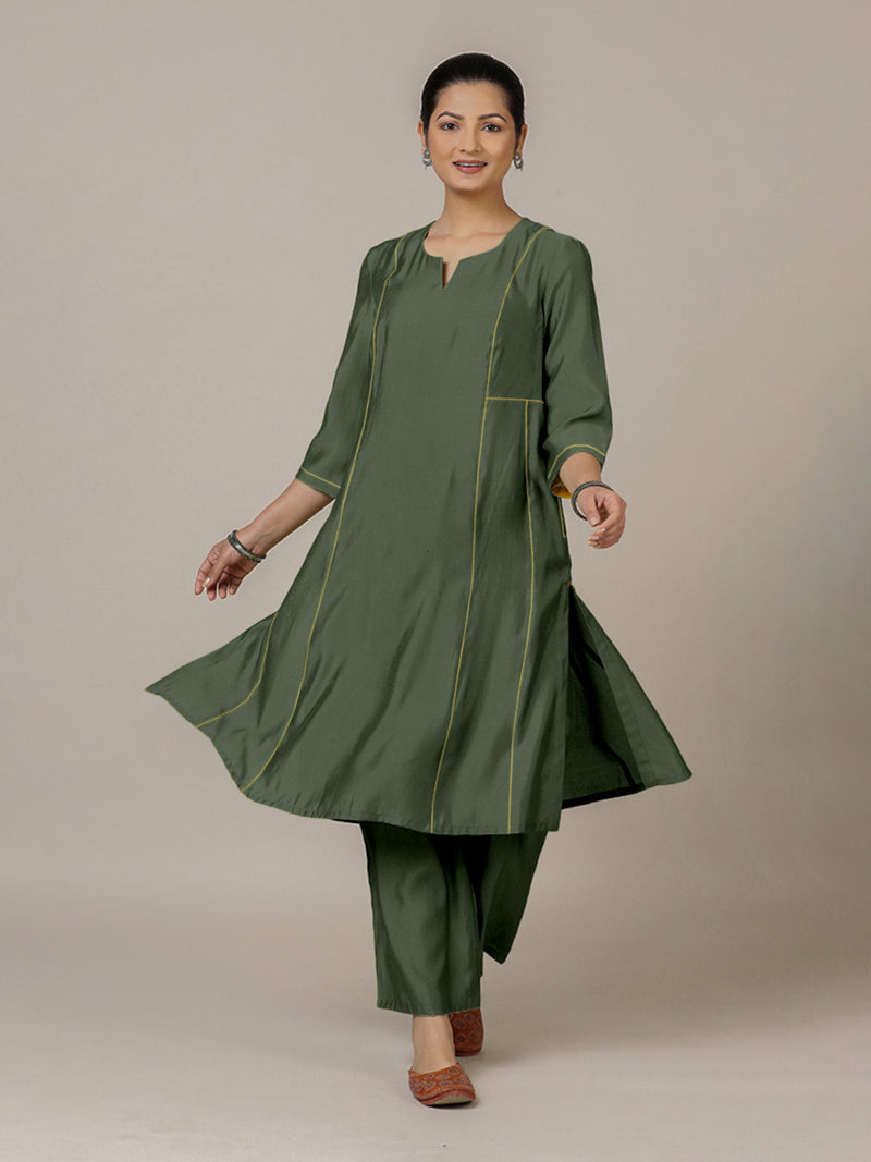 Mahi x Rozaana | A Line Kurta in Pine Green with Thread Work | Coords or Only Kurta-Binks