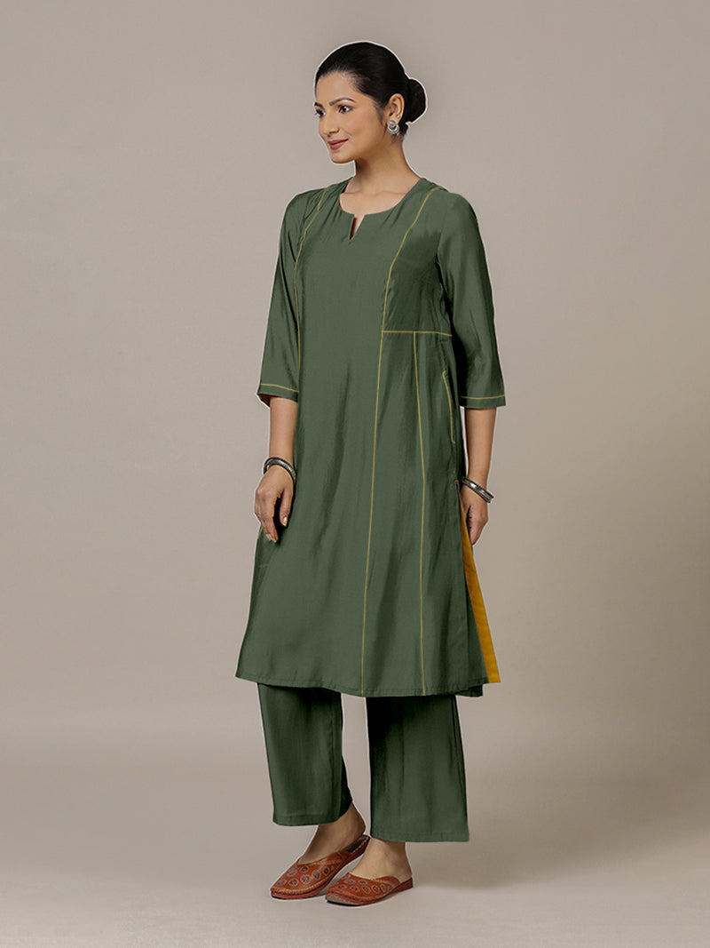 Mahi x Rozaana | A Line Kurta in Pine Green with Thread Work | Coords or Only Kurta-Binks