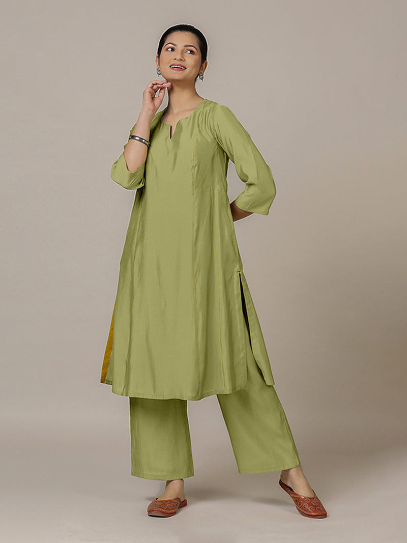 Mahi x Rozaana | A Line Kurta in Pista Green with Thread Work | Coords or Only Kurta-Binks