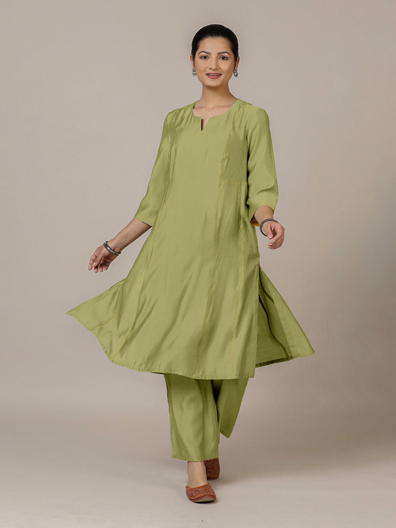 Mahi x Rozaana | A Line Kurta in Pista Green with Thread Work | Coords or Only Kurta-Binks