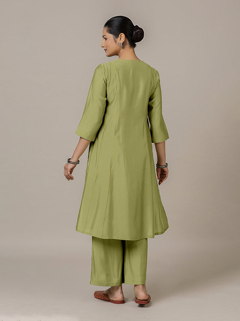 Mahi x Rozaana | A Line Kurta in Pista Green with Thread Work | Coords or Only Kurta-Binks