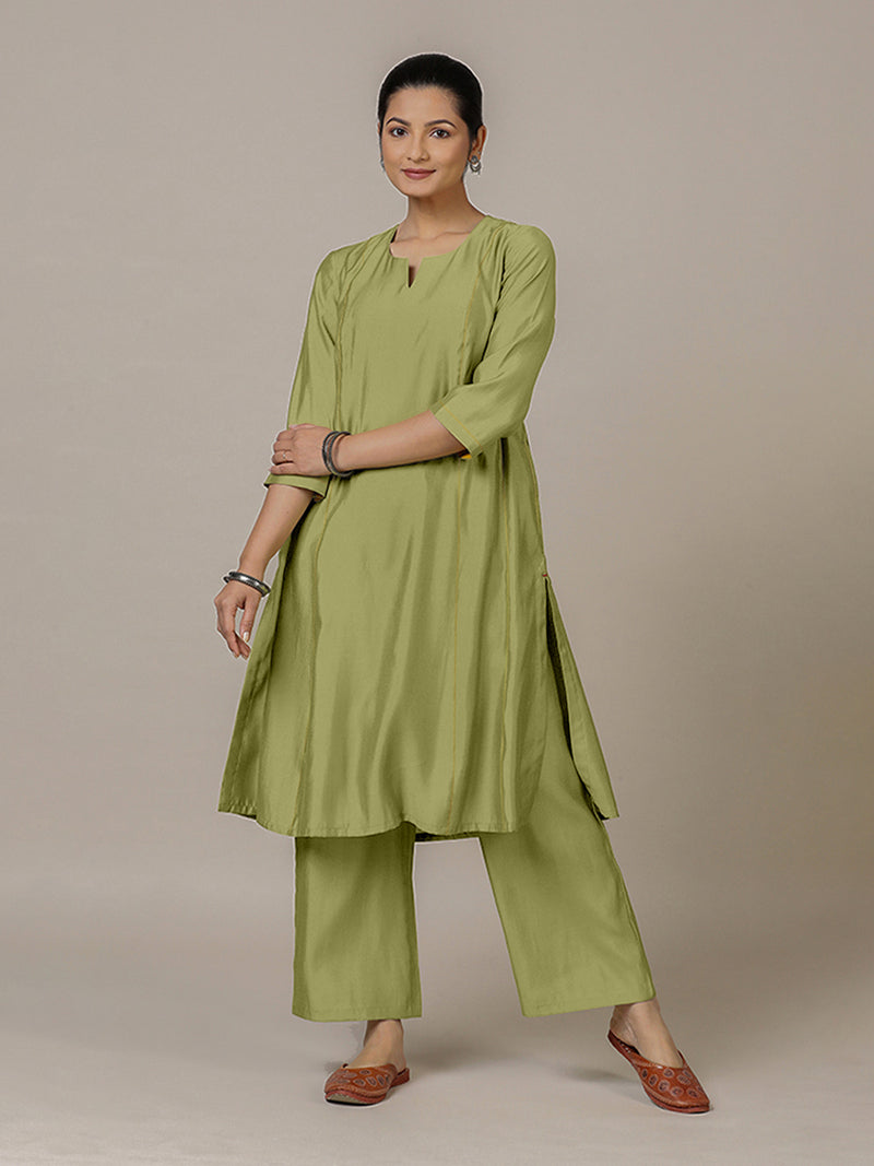 Mahi x Rozaana | A Line Kurta in Pista Green with Thread Work | Coords or Only Kurta-Binks