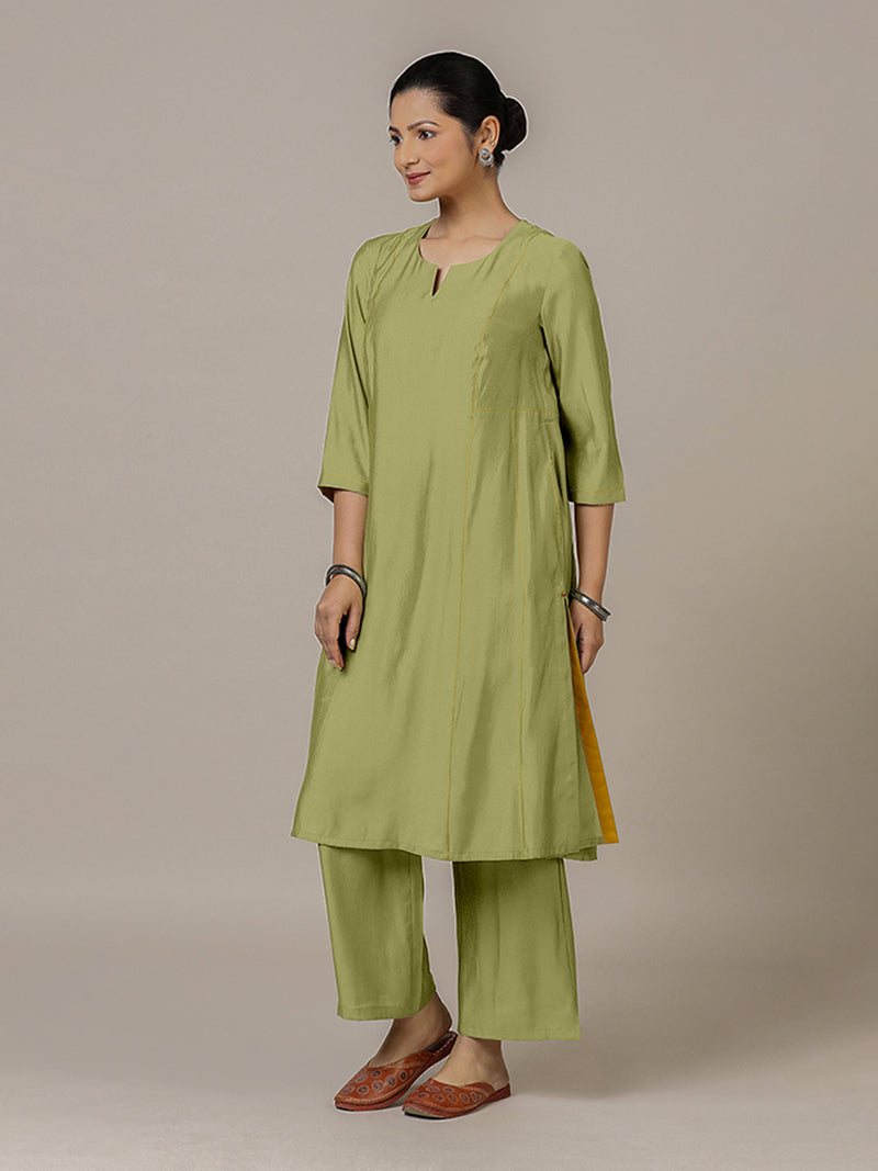 Mahi x Rozaana | A Line Kurta in Pista Green with Thread Work | Coords or Only Kurta-Binks