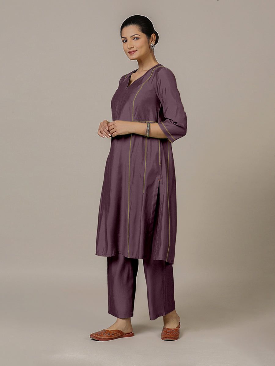 Mahi x Rozaana Kurta, in Purple Viscose, featuring three quarter sleeves and round neck with splitline.