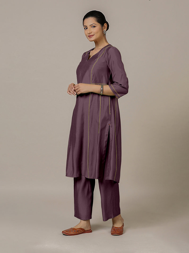 Mahi x Rozaana | A Line Kurta in Purple Mauve with Thread Work | Coords or Only Kurta-Binks