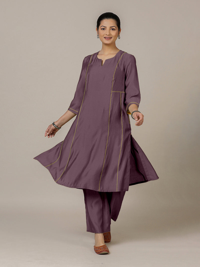 Mahi x Rozaana | A Line Kurta in Purple Mauve with Thread Work | Coords or Only Kurta-Binks