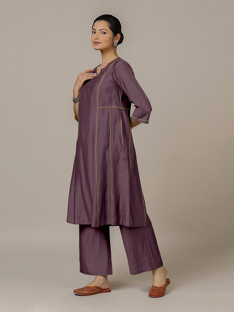 Mahi x Rozaana | A Line Kurta in Purple Mauve with Thread Work | Coords or Only Kurta-Binks