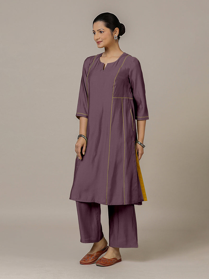 Mahi x Rozaana | A Line Kurta in Purple Mauve with Thread Work | Coords or Only Kurta-Binks